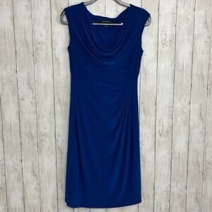 Lauren Ralph Lauren Blue Cowlneck Fitted Knee Length Sexy Date Night Work Dress